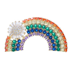 Cubic Zirconia & 18K Gold-Plated Rainbow & Sunflower Brooch