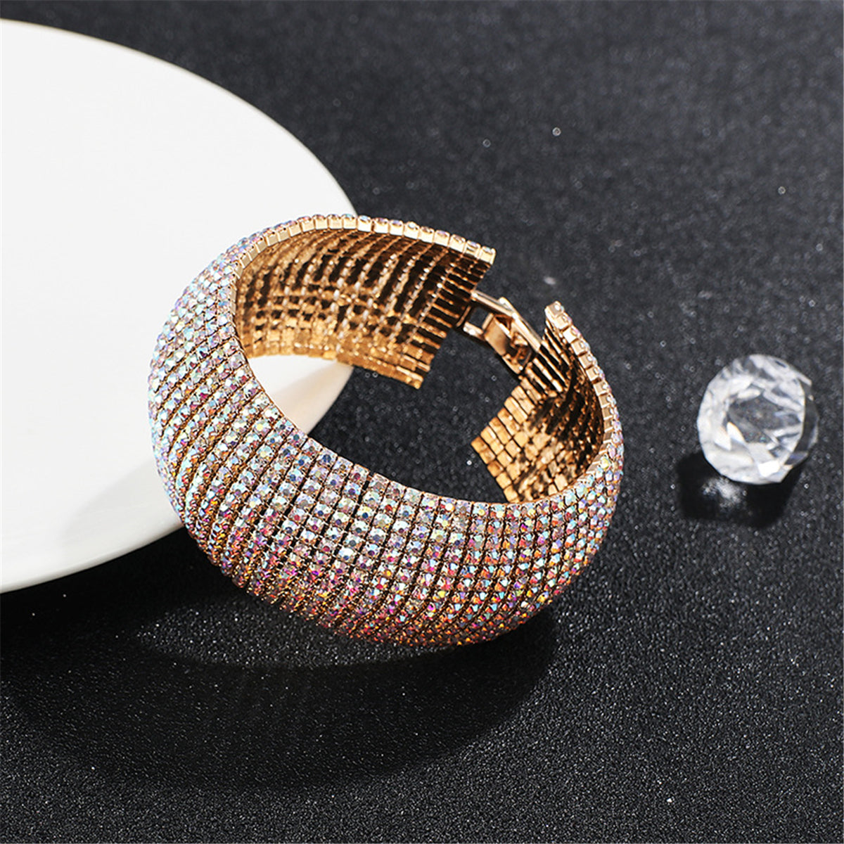 Cubic Zirconia and 18K Gold-Plated Layer Bracelet, gold bracelet for women, vintage-inspired design, front view