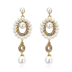 Cubic Zirconia & Pearl 18K Gold-Plated Open Drop Earrings