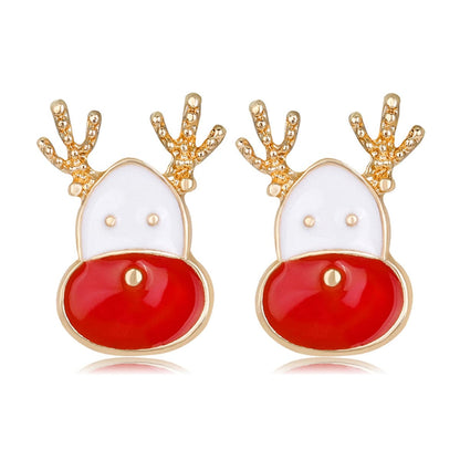 Red Enamel and 18K Gold-Plated Reindeer Face Stud Earrings, gold stud earrings for women, everyday style, front view