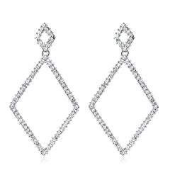 Cubic Zirconia & Silver-Plated Rhombus Open Drop Earrings