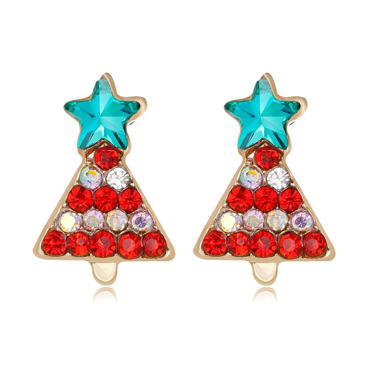 Crystal & Red Cubic Zirconia Christmas Tree & Star Stud Earrings