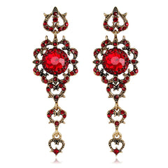 Red Crystal & Cubic Zirconia Flower Heart Drop Earrings