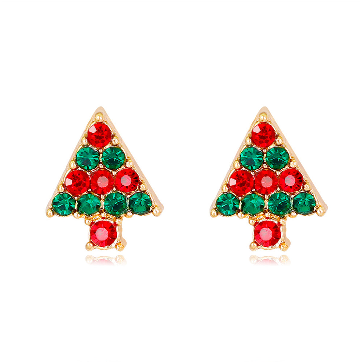 Red & Green Cubic Zirconia 18K Gold-Plated Tree Stud Earrings
