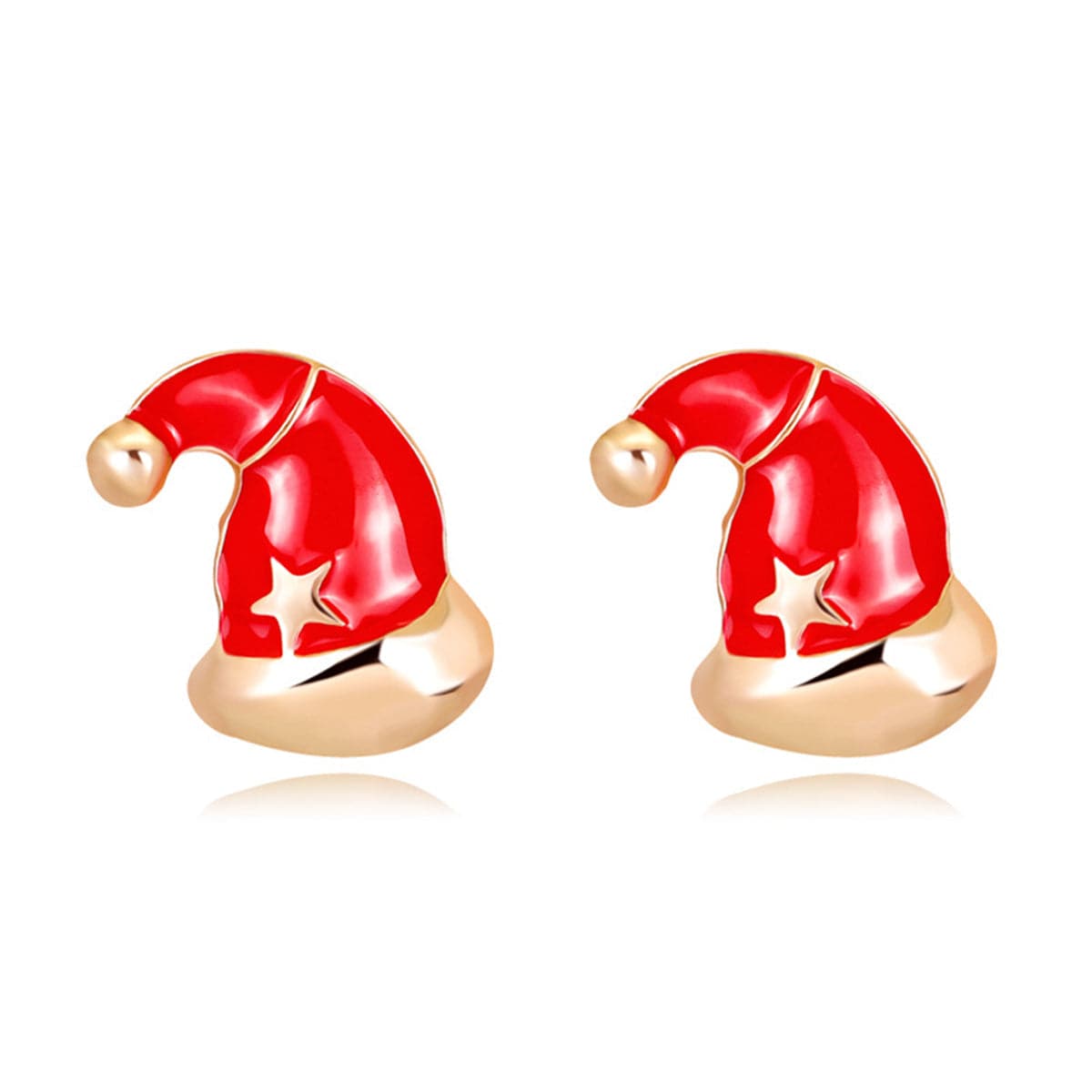 Red Enamel and 18K Gold-Plated Slouchy Santa Hat Stud Earrings, cubic zirconia stud earrings for women, side view