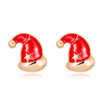 Red Enamel and 18K Gold-Plated Slouchy Santa Hat Stud Earrings, cubic zirconia stud earrings for women, side view