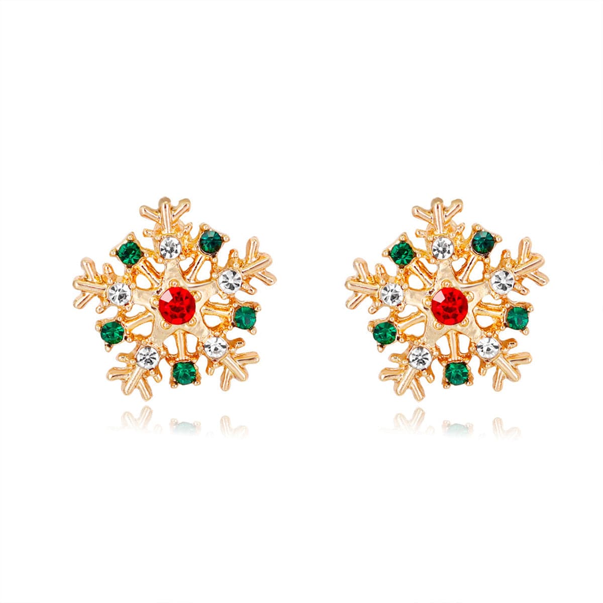 Cubic Zirconia and 18K Gold-Plated Snowflake Stud Earrings, gold stud earrings for women, botanical inspired, side view