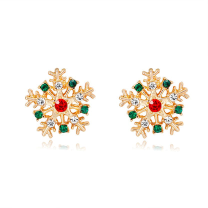 Cubic Zirconia and 18K Gold-Plated Snowflake Stud Earrings, gold stud earrings for women, botanical inspired, side view