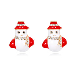 Cubic Zirconia & Enamel 18K Gold-Plated Snowman Scarf Stud Earrings