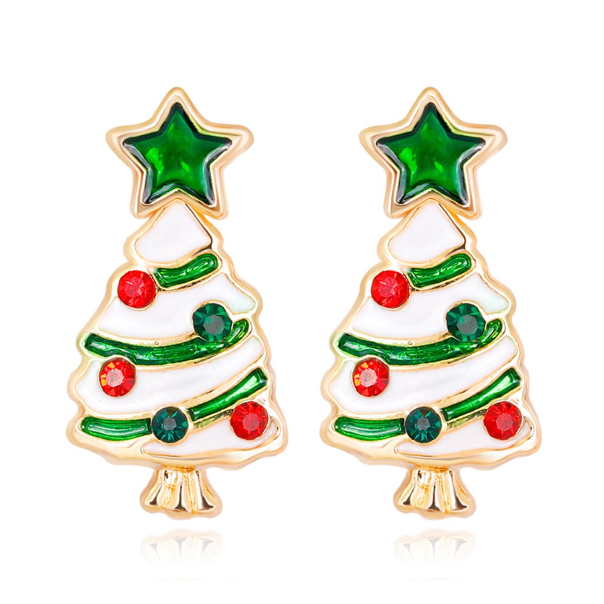 Cubic Zirconia and Enamel 18K Gold-Plated Star Christmas Tree Stud Earrings, gold stud earrings for women, side view