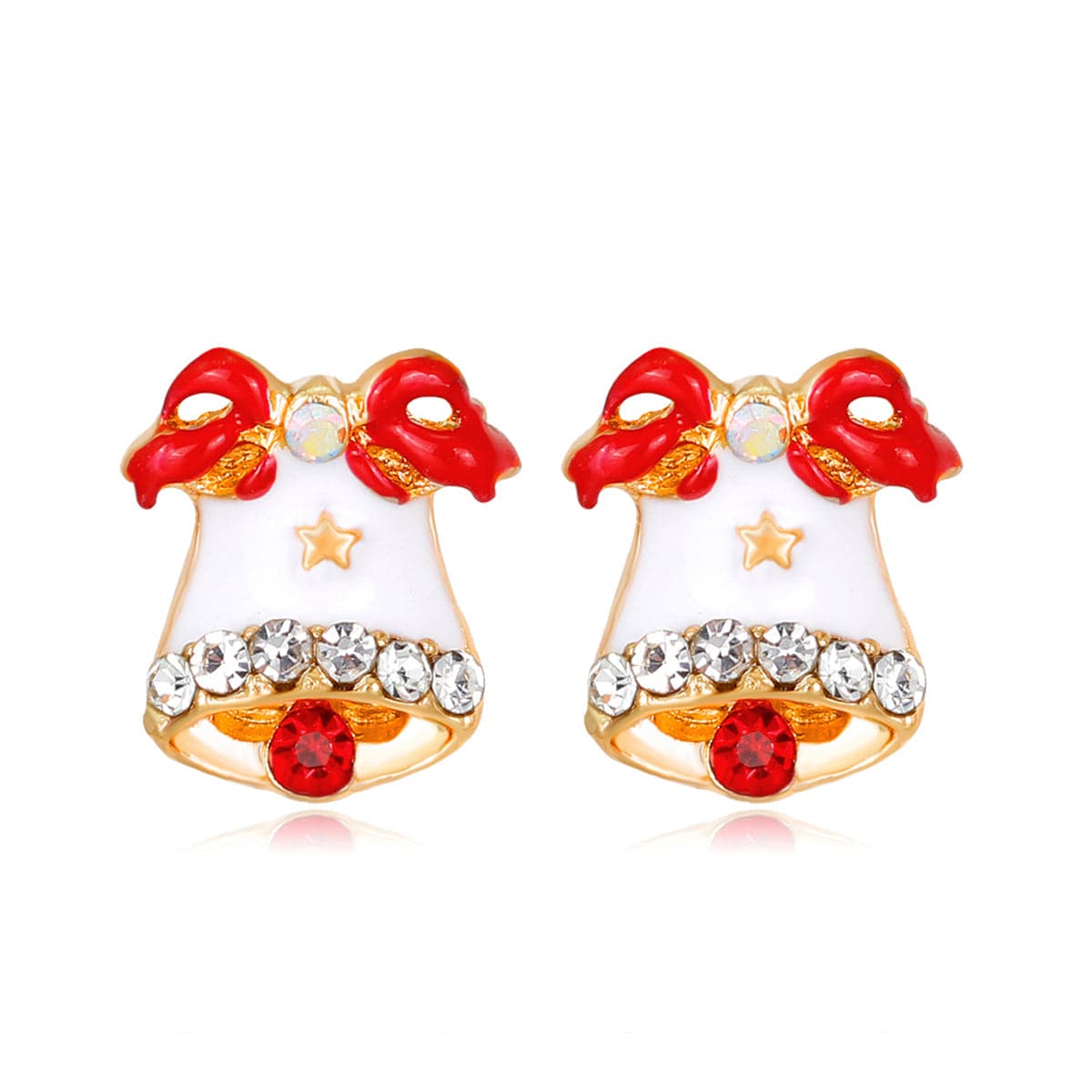 Cubic Zirconia & Enamel 18K Gold-Plated Christmas Bell Stud Earrings