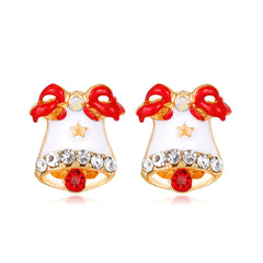 Cubic Zirconia & Enamel 18K Gold-Plated Christmas Bell Stud Earrings