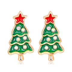 Cubic Zirconia & Green Enamel 18K Gold-Plated Christmas Tree Stud Earrings