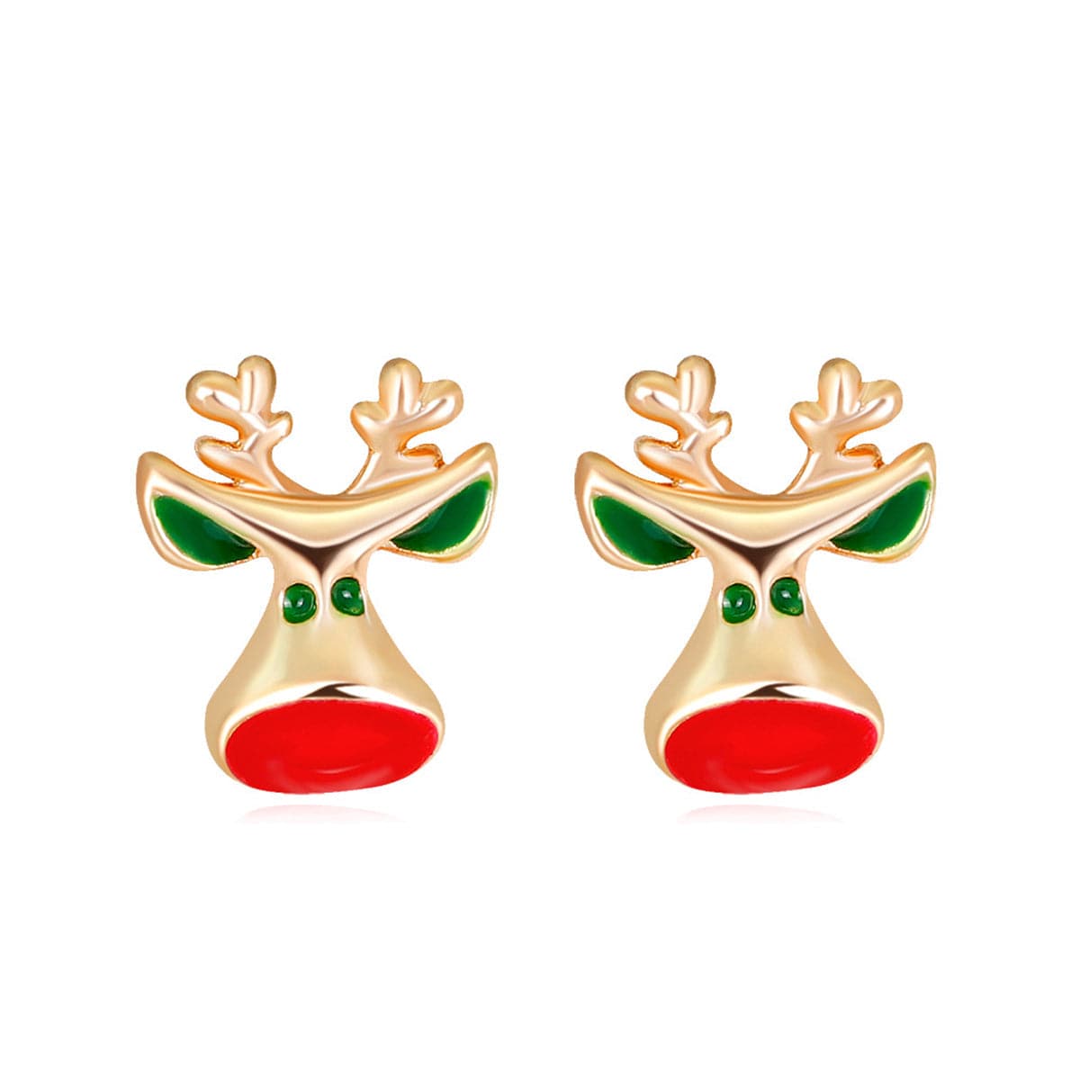 Red Enamel & 18K Gold-Plated Reindeer Head Stud Earrings