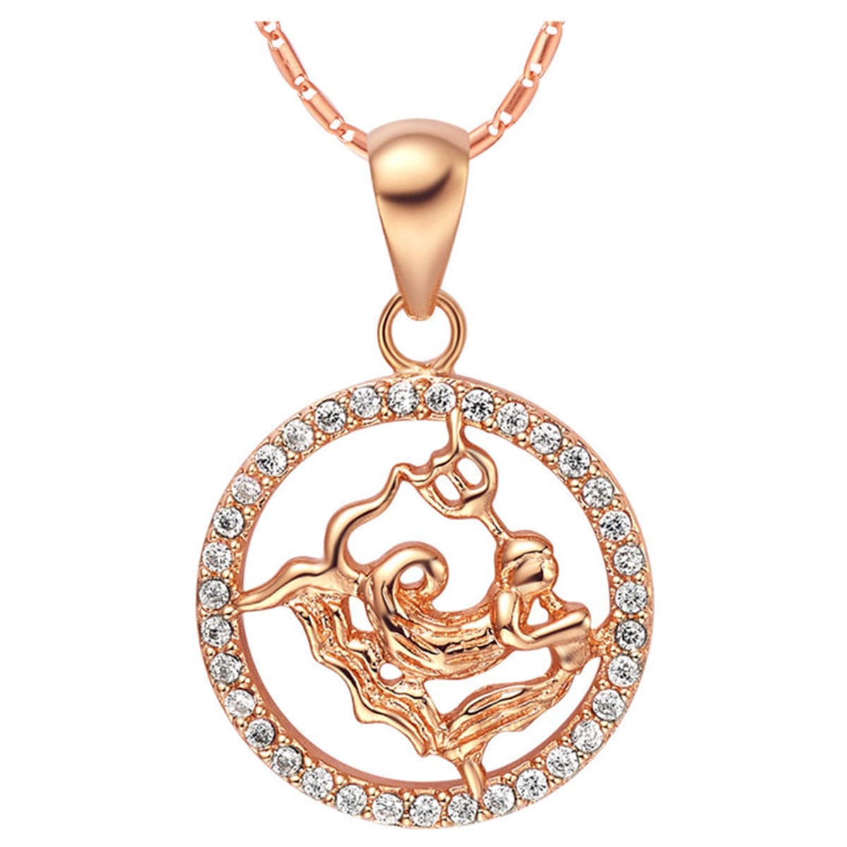 Cubic Zirconia and 18K Rose Gold-Plated Aquarius Pendant Necklace, rose gold pendant necklace for women, front view