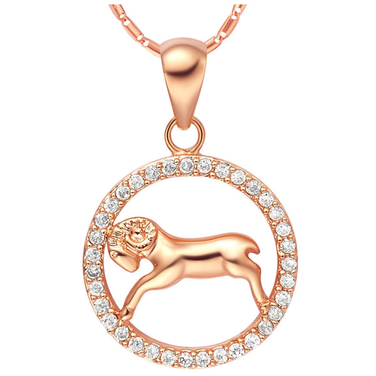 Cubic Zirconia and 18K Rose Gold-Plated Aries Pendant Necklace, rose gold pendant necklace for women, front view