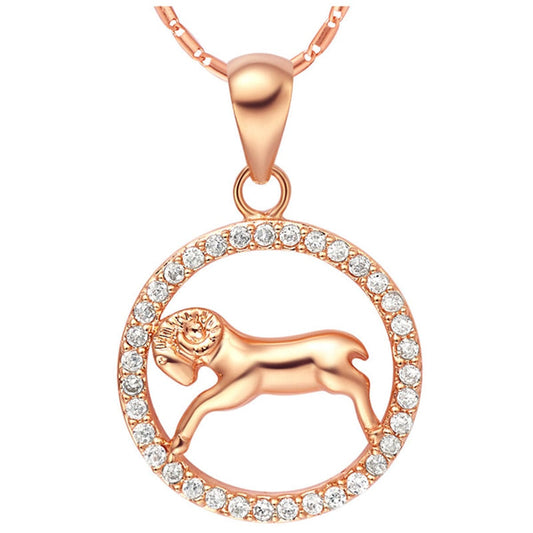 Cubic Zirconia and 18K Rose Gold-Plated Aries Pendant Necklace, rose gold pendant necklace for women, front view