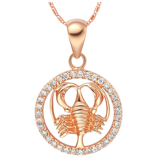 Cubic Zirconia and 18K Rose Gold-Plated Cancer Pendant Necklace, rose gold pendant necklace for women, front view