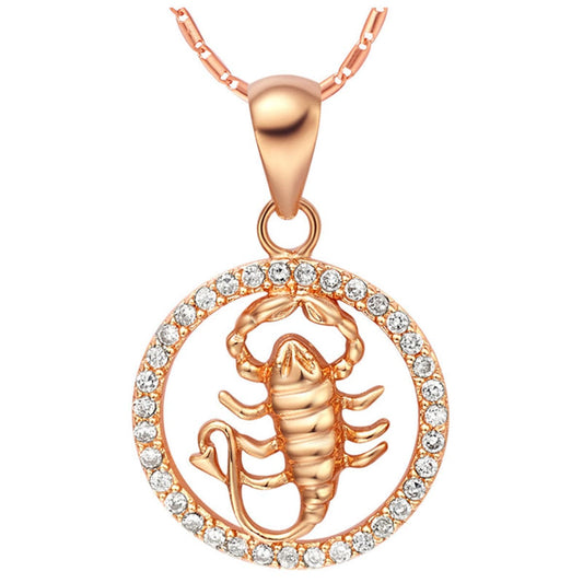 Cubic Zirconia and 18K Rose Gold-Plated Capricornus Pendant Necklace, rose gold pendant necklace for women, front view