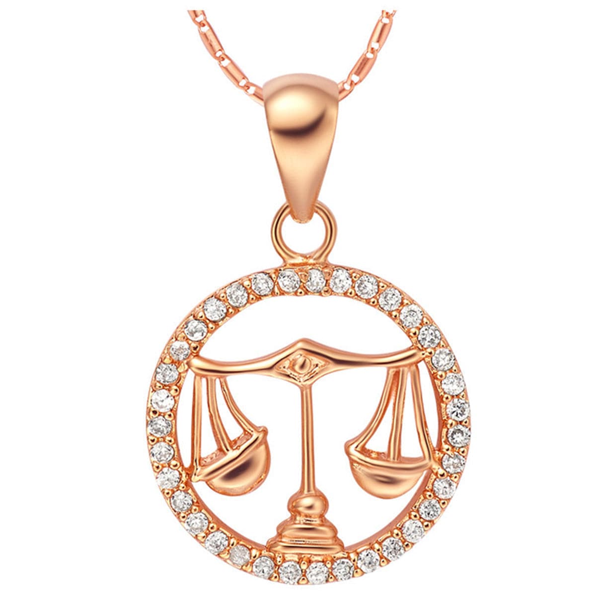 Cubic Zirconia and 18K Rose Gold-Plated Libra Pendant Necklace, rose gold pendant necklace for women, front view