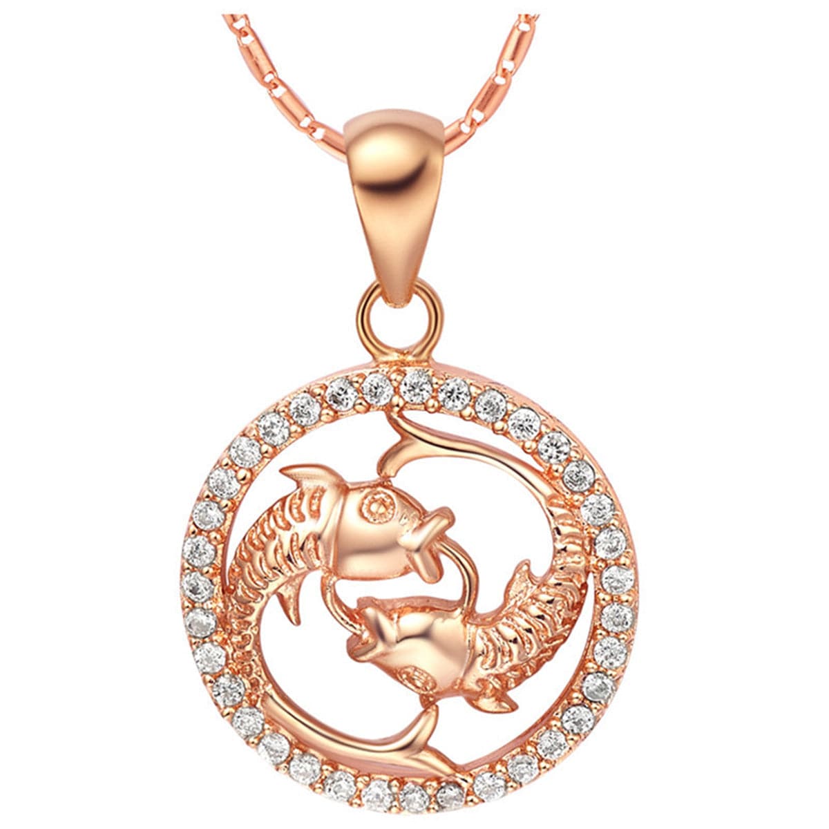 Cubic Zirconia and 18K Rose Gold-Plated Pisces Pendant Necklace, rose gold pendant necklace for women, front view