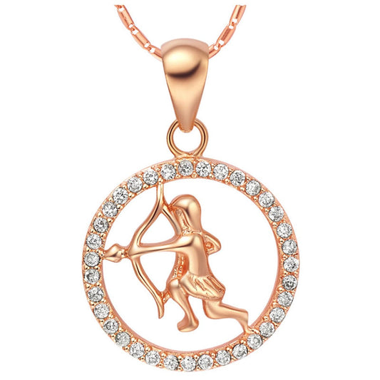 Cubic Zirconia and 18K Rose Gold-Plated Sagittarius Pendant Necklace, rose gold pendant necklace for women, front view