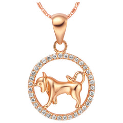 Cubic Zirconia & 18K Rose Gold-Plated Taurus Pendant Necklace