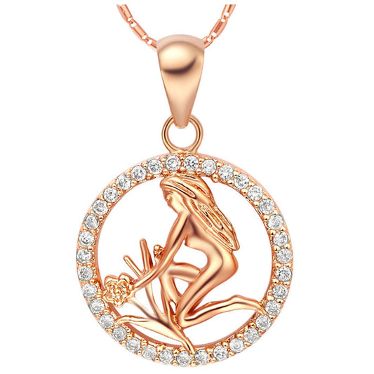 Cubic Zirconia and 18K Rose Gold-Plated Virgo Pendant Necklace, rose gold pendant necklace for women, front view