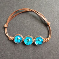 Blue Triple Peach Blossom Adjustable Bracelet