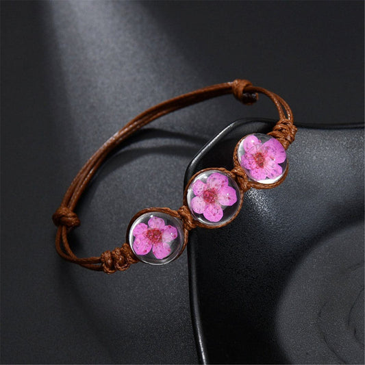 Pink Peach Blossom and Resin Trio Adjustable Bracelet, bracelet for women, everyday style, front view