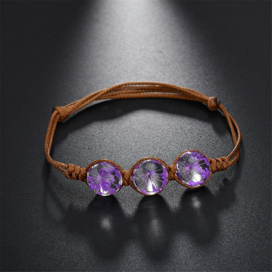Purple Triple Gypsophila Adjustable Bracelet, bracelet for women, everyday style, front view