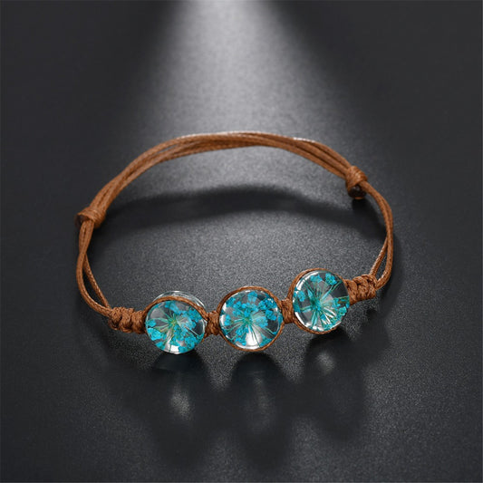 Blue Triple Gypsophila Adjustable Bracelet, bracelet for women, botanical inspired, front view