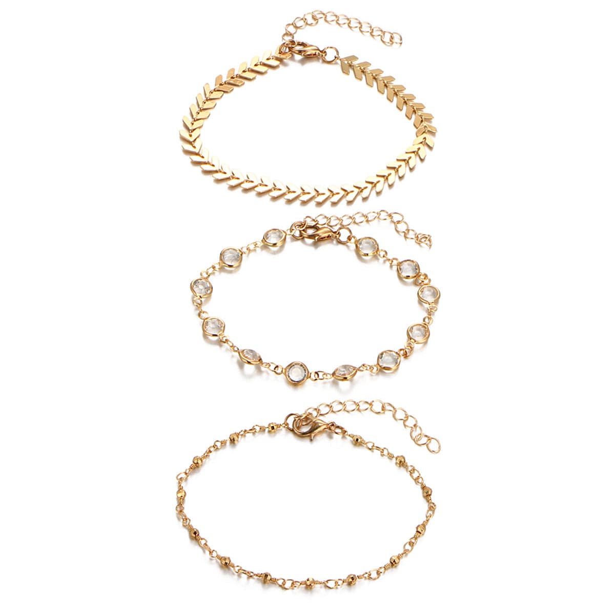 Crystal and 18K Gold-Plated Station Anklet Set, jewelry gift sets for women, botanical inspired, detail close-up