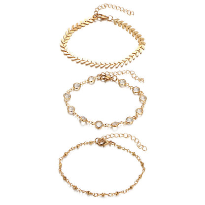 Crystal and 18K Gold-Plated Station Anklet Set, jewelry gift sets for women, botanical inspired, detail close-up