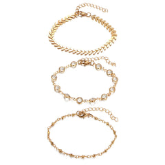 Crystal & 18K Gold-Plated Station Anklet Set