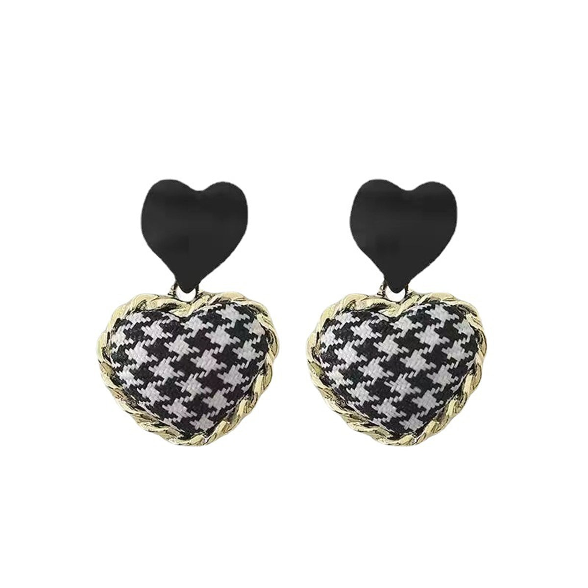 Black Enamel & Polyster 18K Gold-Plated Checkboard Heart Drop Earrings