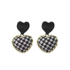 Black Enamel & Polyster 18K Gold-Plated Checkboard Heart Drop Earrings