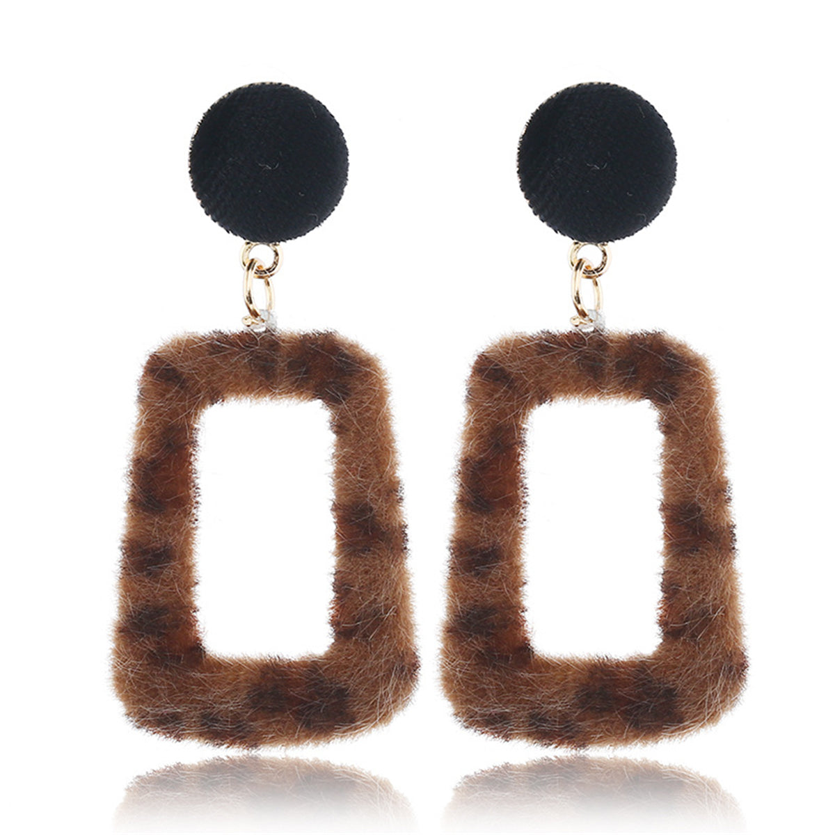 Brown Leopard Gabardine Square Drop Earrings