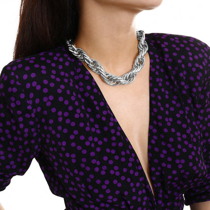 Silver-Plated Twine Rope-Chain Choker Necklace, silver pendant necklace for women, botanical inspired, side view