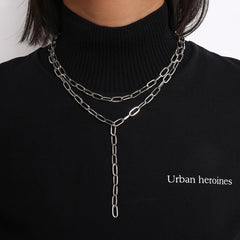 Stunning 18K gold-plated chain necklace with a long, layered lariat style and a chic link accent.