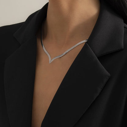 Silver-Plated Snake Chain V Necklace, chunky silver choker necklace, botanical inspired, lifestyle look