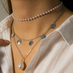 Pearl & Silver-Plated Sequin Layered Pendant Necklace