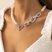 Imitation Pearl & Silvertone Beaded Toggle Necklace