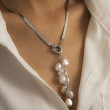 Imitation Pearl & Silvertone Ear of Wheat Pendant Necklace