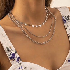 Silver-Plated Linking Star Layered Necklace
