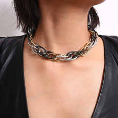 Tri-Tone Three-Layer Chain Link Choker Necklace