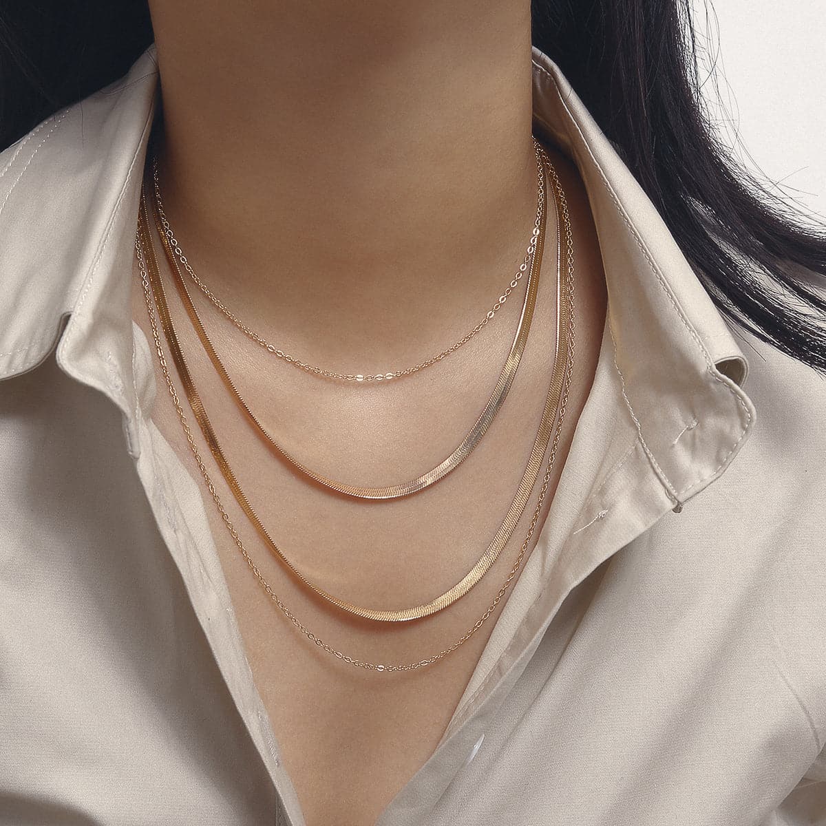 18K Gold-Plated Snake Chain Layered Necklace, gold pendant necklace for women, everyday style, detail close-up