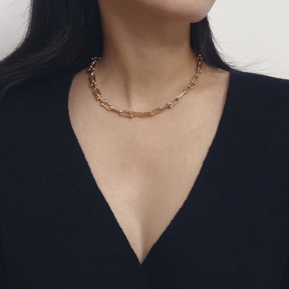 18K Gold-Plated Open-Link Choker Necklace, gold pendant necklace for women, dainty minimalist design, front view
