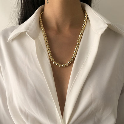 18K Gold-Plated Bead Chain Necklace, gold pendant necklace for women, elegant gift for her, side view
