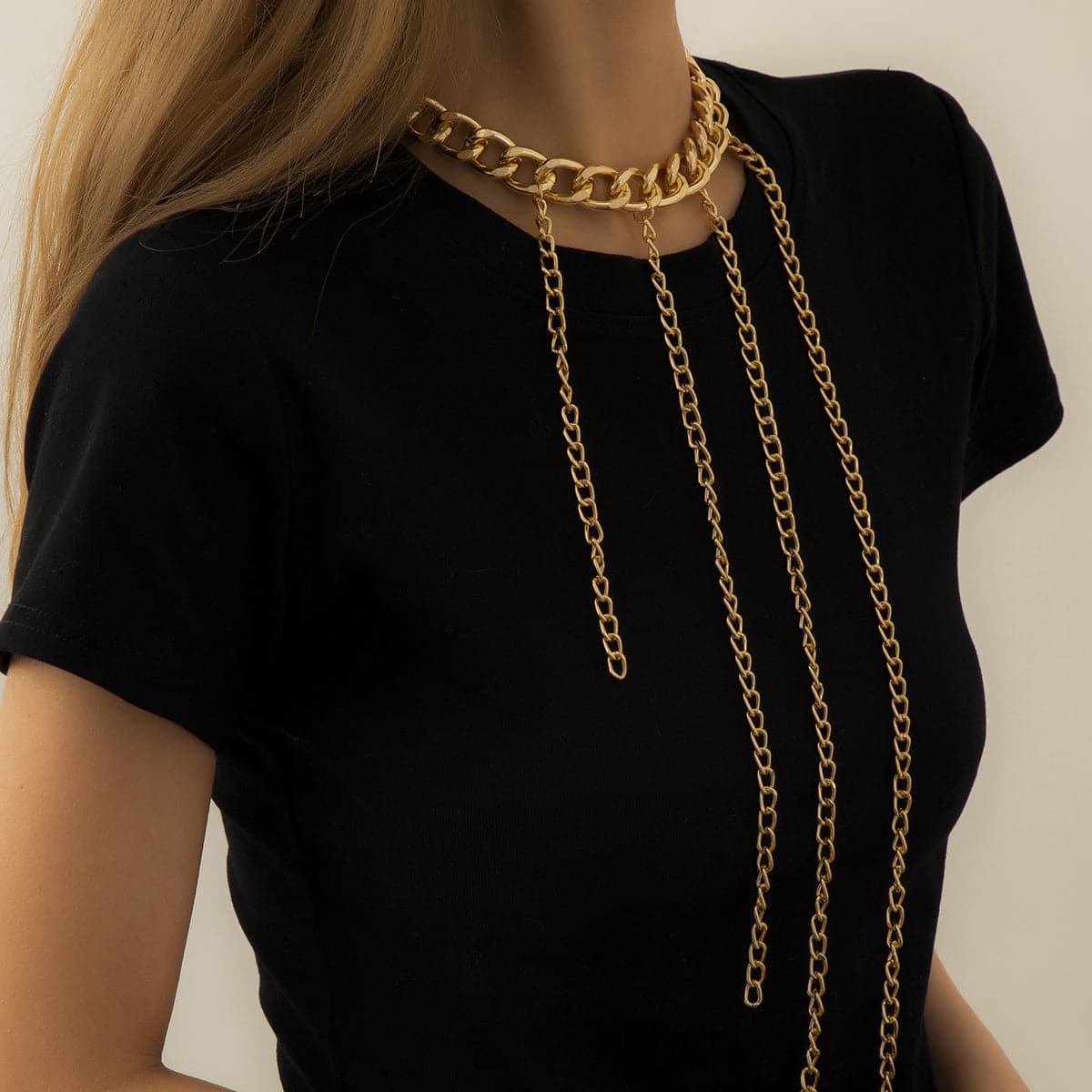 18K Gold-Plated Tassel Necklace, gold pendant necklace for women, botanical inspired, side view